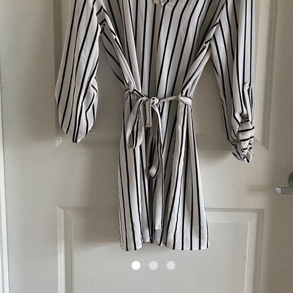 Striped V-Neck Tie-Waist Dress - Black & White 28 inches p2p 31 inch long - Picture 3 of 6